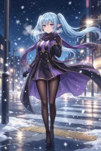 【イプシロン】雪降る夜の街角に佇むイプシロン