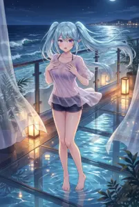 【イプシロン】月夜の海辺で濡れ透け姿