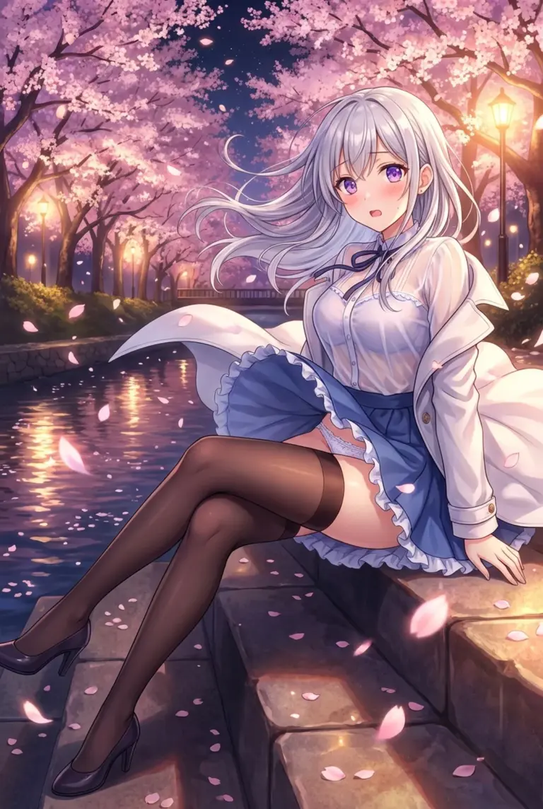 【ユフィリア・マゼンタ】夜桜舞う川辺で魅せる麗姿