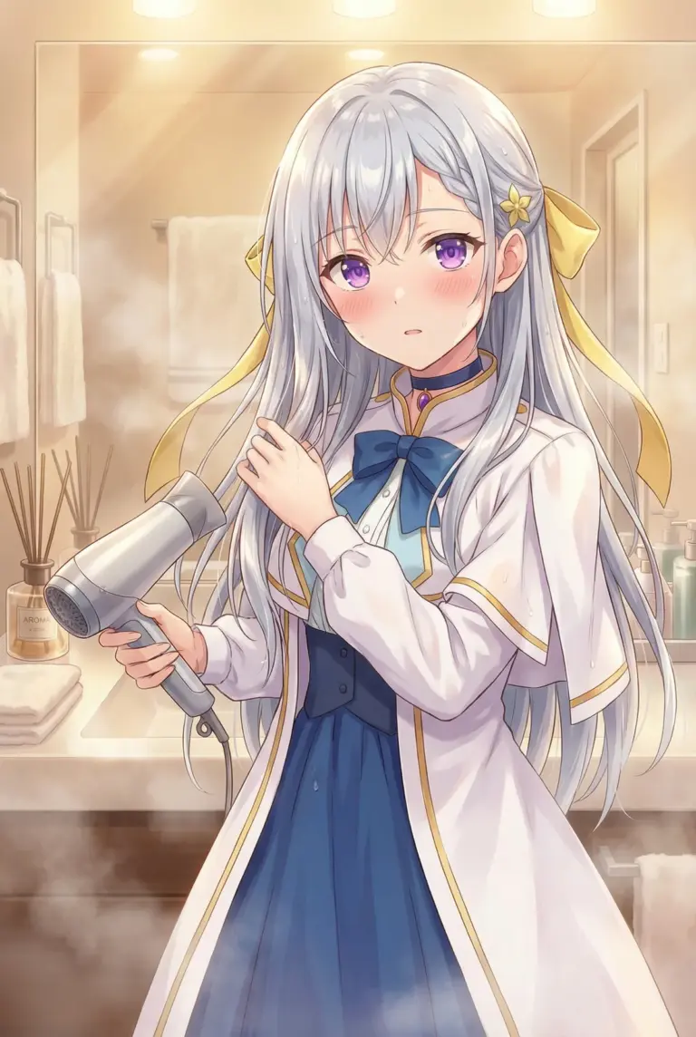 【ユフィリア・マゼンタ】湯上りのドライヤー、頬を染めて