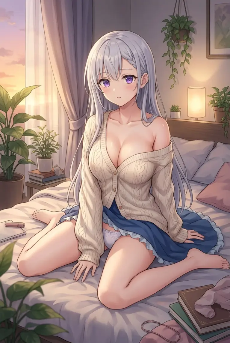 【ユフィリア・マゼンタ】ベッドでくつろぐ魅惑のカーディガン姿