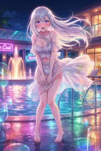 【ユフィリア・マゼンタ】夜のプールで恥じらう水着姿