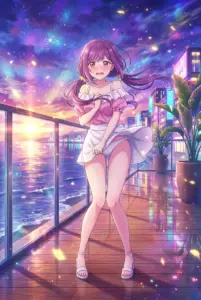 【双見 奈々】夕焼けに照らされ、風に舞うスカート