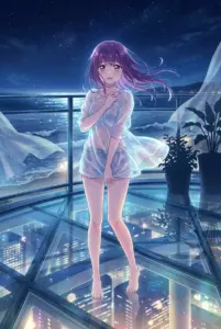 【双見 奈々】夜景と風に揺れる濡れ透け姿
