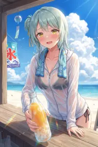 【小柳 香穂】夏の海の家で頬染める香穂ちゃん、冷たい一杯