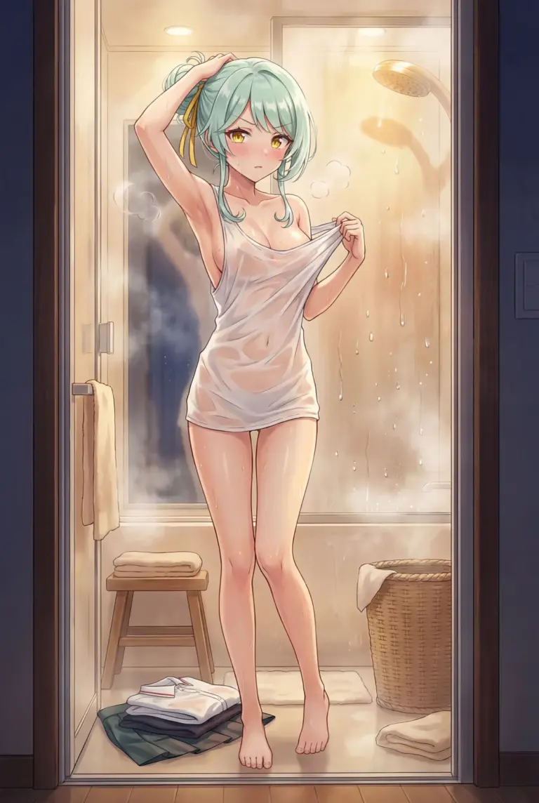 【小柳 香穂】シャワー後の濡れ透けシャツ姿