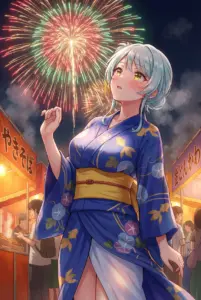 【小柳 香穂】花火大会の夜、浴衣姿ではにかむ香穂