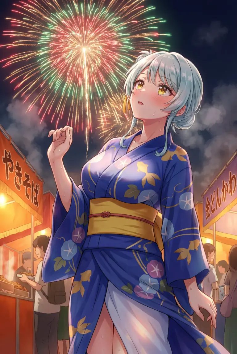 【小柳 香穂】花火大会の夜、浴衣姿ではにかむ香穂