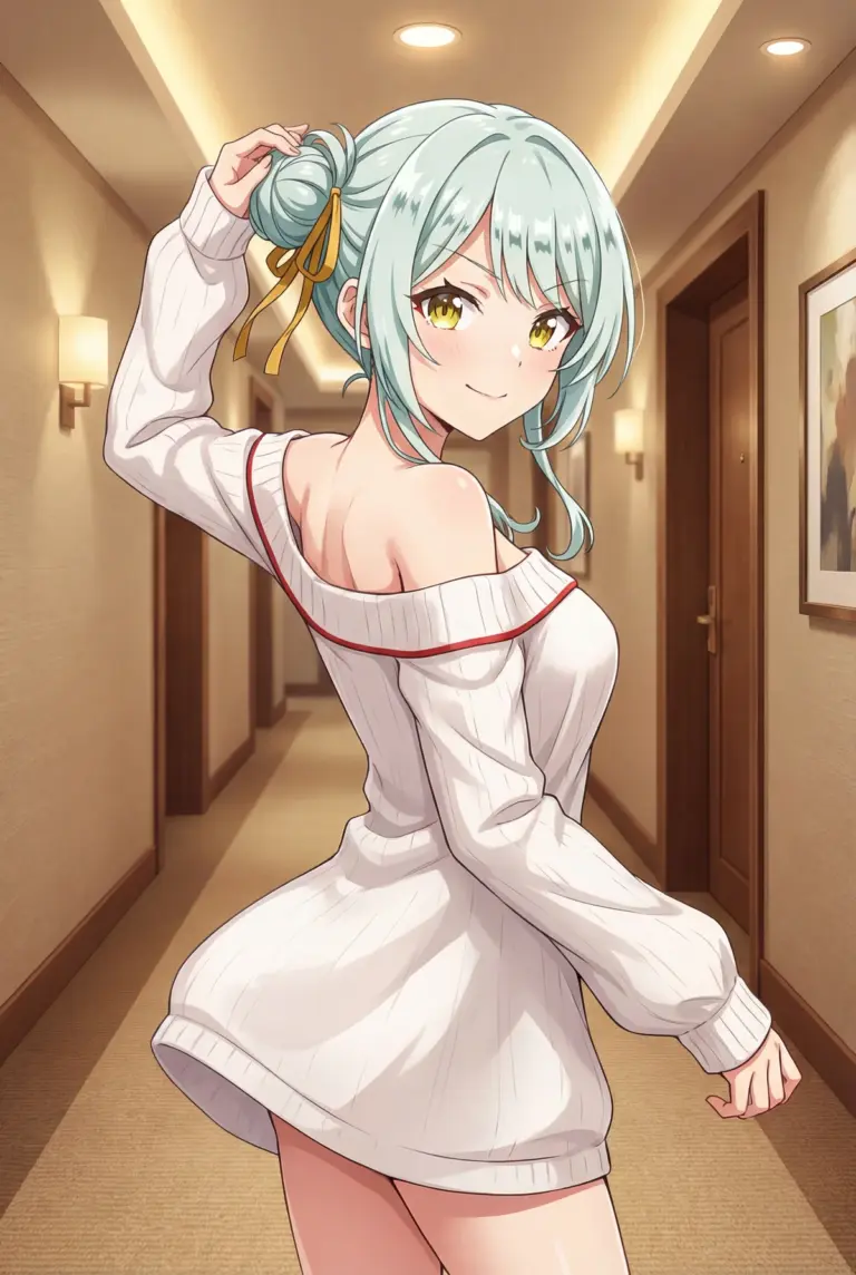 【小柳香穂】ホテル廊下で魅せるオフショル姿