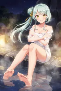 【小柳 香穂】星空の下、湯けむり露天風呂で微笑む彼女