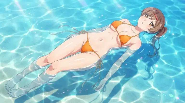 【間 瑞希】夏の水面でくつろぐビキニ姿