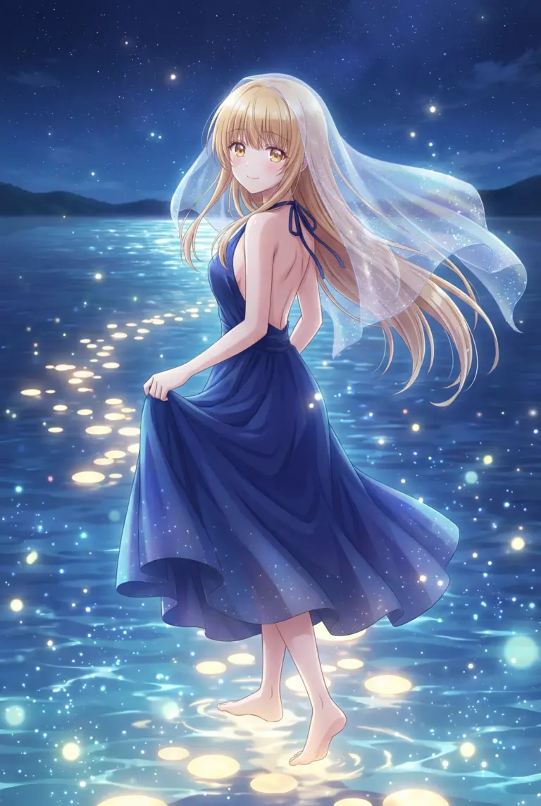 【椎名真昼】星降る夜、水面を歩む天使の微笑み