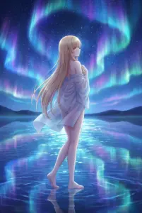 【椎名真昼】オーロラ輝く幻想的な夜の湖畔