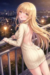 【椎名真昼】夜景とバックオープンニットの誘惑