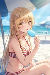 Mahiru Shiina’s Refreshing Beach Day with a Popsicle