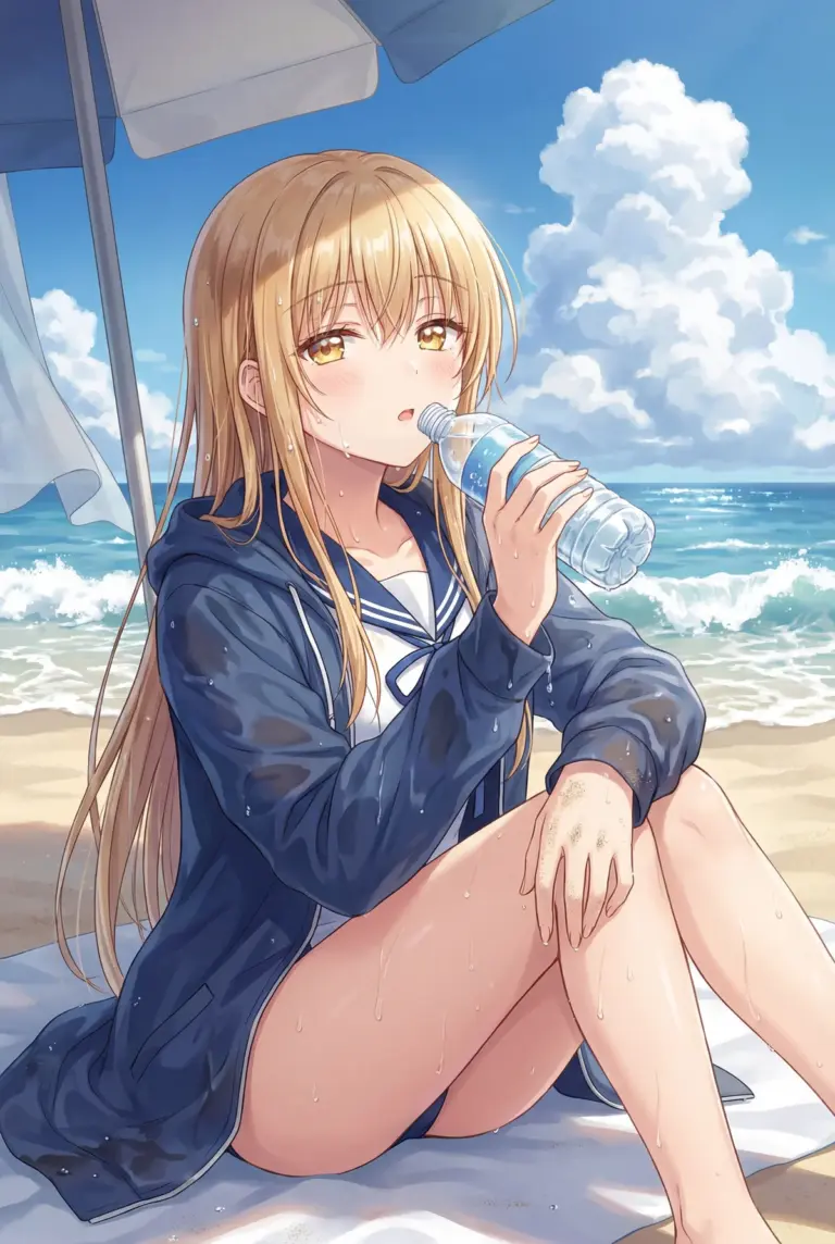 【椎名真昼】夏のビーチでクールダウン！水分補給する天使様