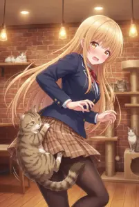 【椎名真昼】猫カフェでスカートにじゃれつく猫と天使様