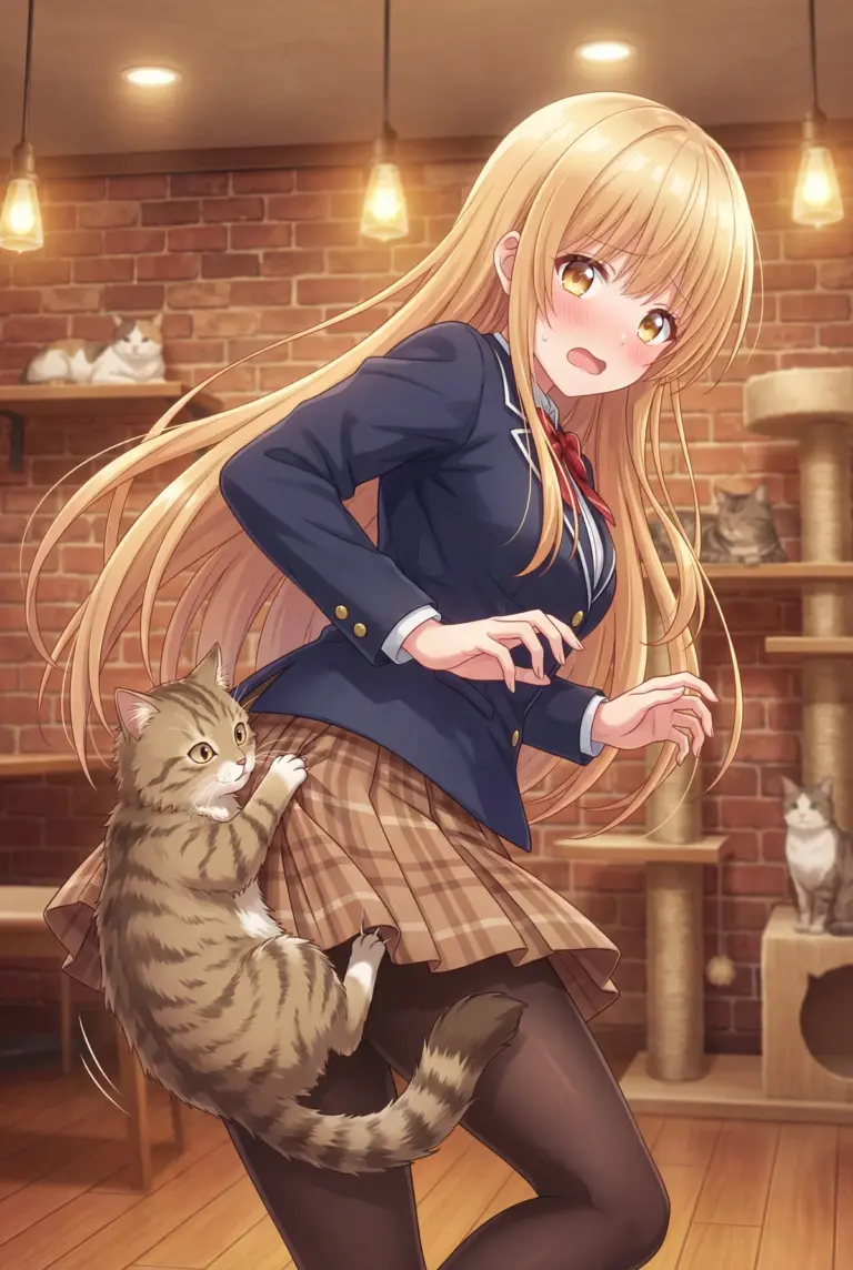 【椎名真昼】猫カフェでスカートにじゃれつく猫と天使様