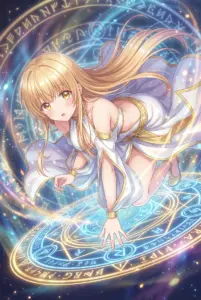 Mahiru Shiina: Graceful Spellcaster Amidst Glowing Runes