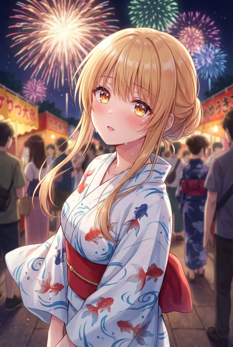 【椎名真昼】夏祭りの夜、花火と涙ぐむ浴衣姿