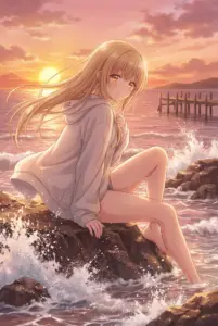 【椎名真昼】夏の夕暮れ、渚の天使が微笑む