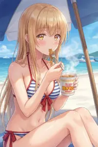 【椎名真昼】真夏のビーチで至福のカップ麺