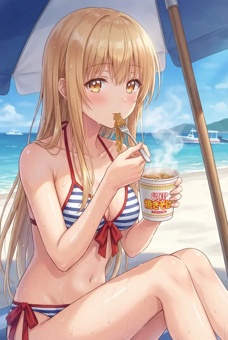【椎名真昼】真夏のビーチで至福のカップ麺