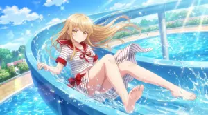 Mahiru Shiina’s Radiant Smile on a Sunny Water Slide Adventure