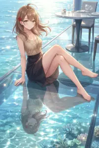 Mariya Kujou’s Elegant Smile on an Overwater Glass Floor