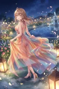 Masha under the Starry Night Sky in a Dreamy Dress
