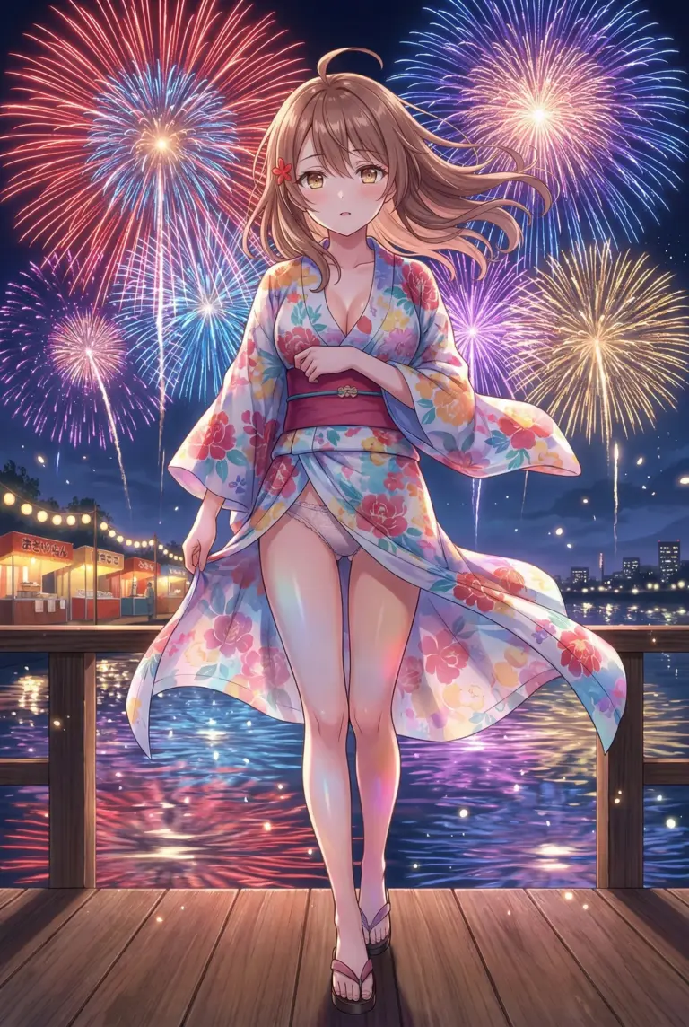 【マーシャ】夏の夜の花火と浴衣姿