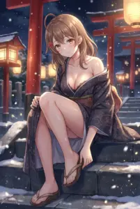 Masha Kujo: Enchanting Yukata Night at a Snowy Shrine