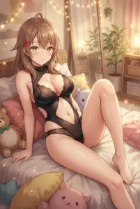 Marsha’s Alluring Evening: Black Lingerie & Cozy Lights