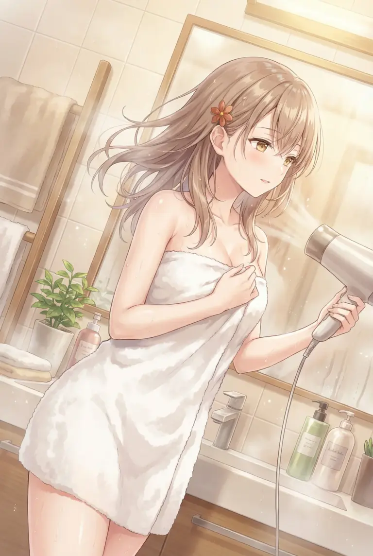 【マーシャ】お風呂上がり、素顔のドライヤータイム