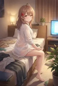 【マーシャ】お部屋でゲームタイム、ちょっと照れた笑顔