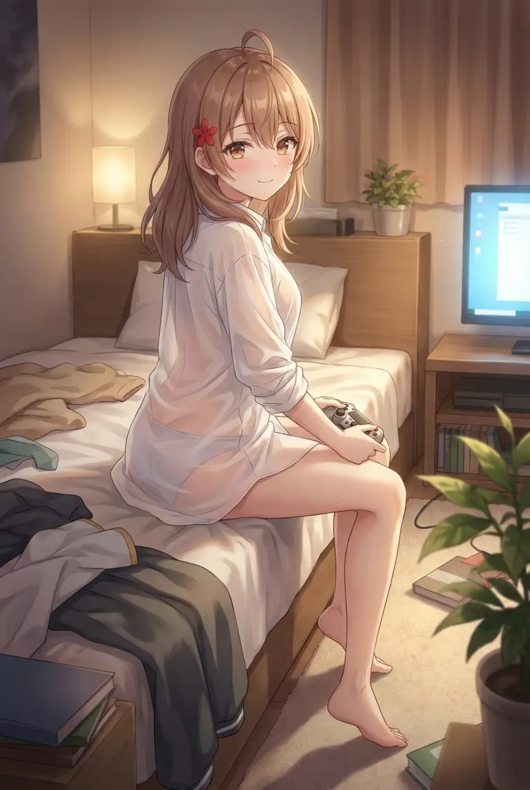 【マーシャ】お部屋でゲームタイム、ちょっと照れた笑顔