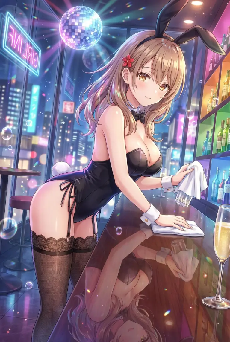 【マーシャ】ネオン輝く夜のバーでバニー姿