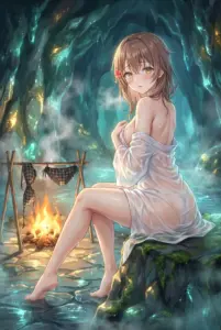 Masha Kujo’s Steamy Hot Spring & Wet Shirt in a Mystic Cave