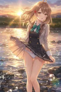 【マーシャ】夕暮れの水辺でスカートひらり