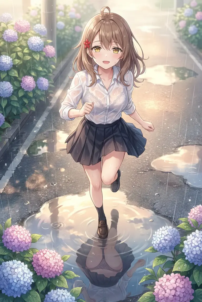 【マーシャ】雨の中を駆ける笑顔と紫陽花