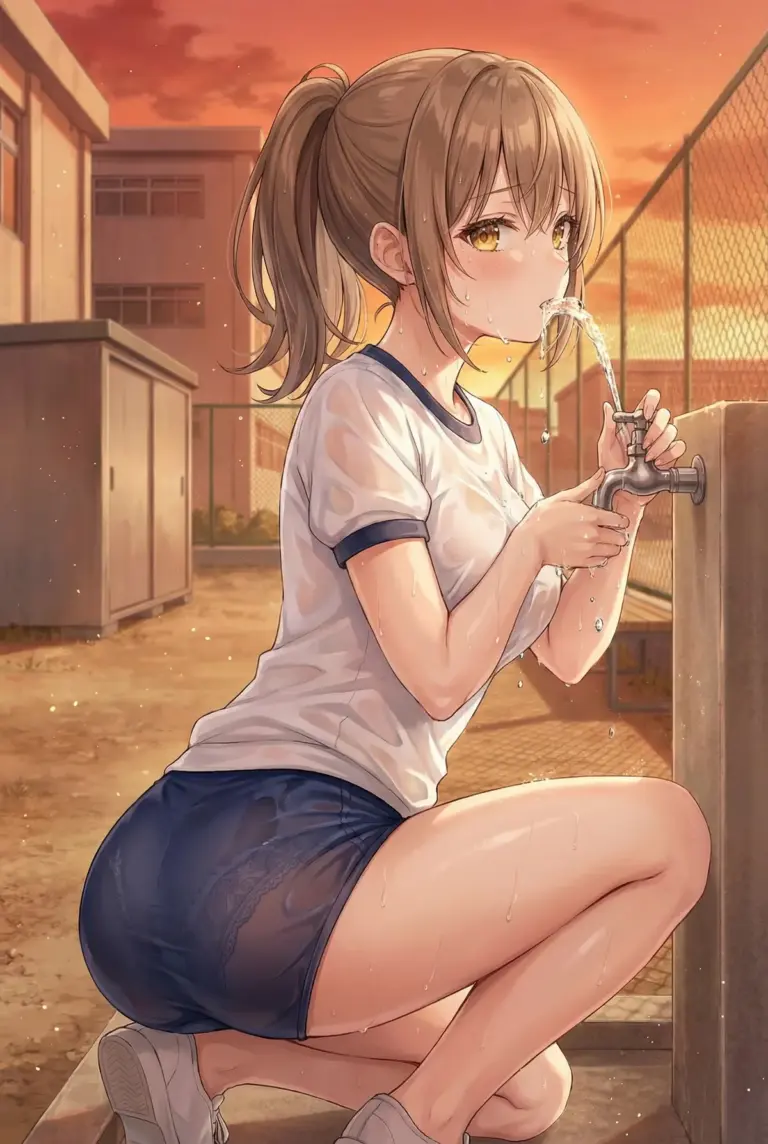 【マーシャ】運動後の給水と濡れた体操服