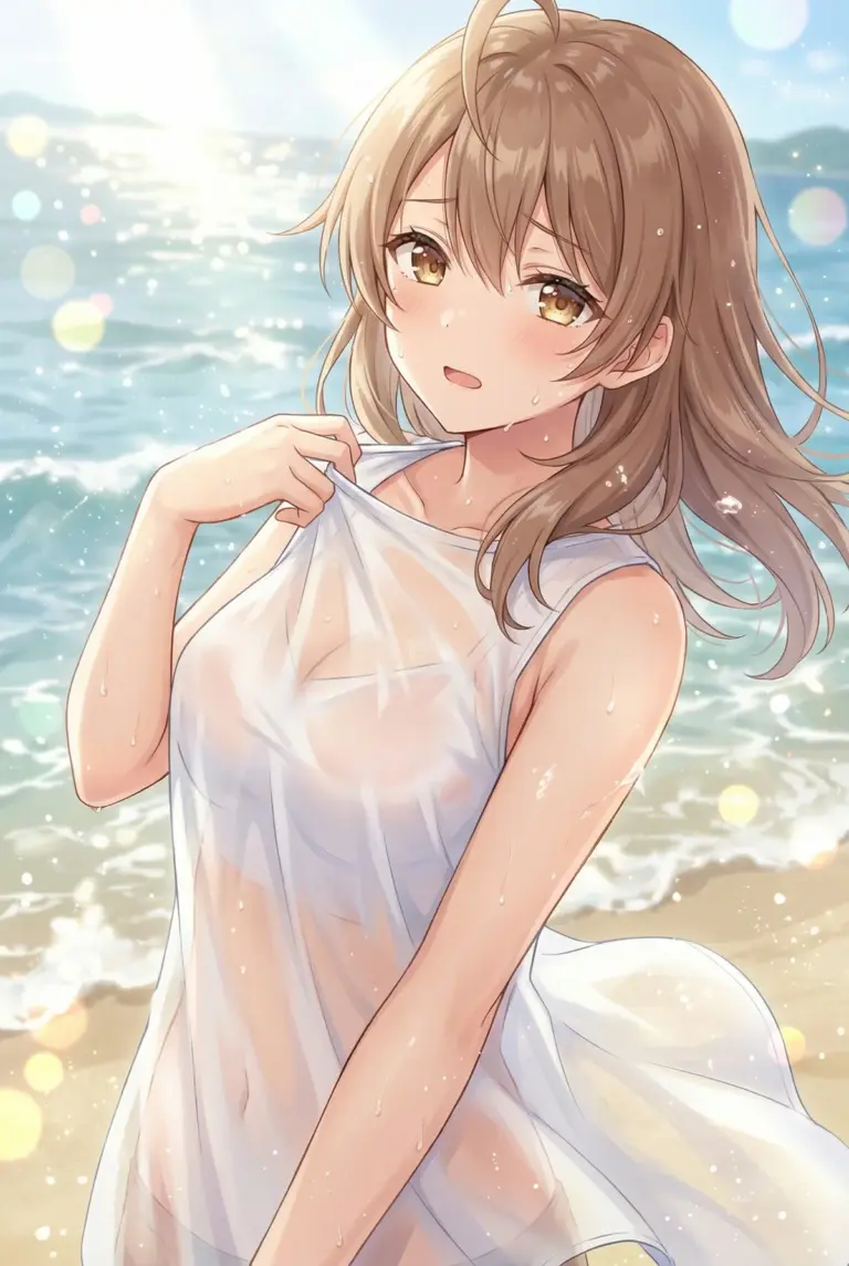 【マリヤ】夏のビーチで濡れて照れる姿