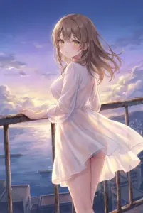 【マーシャ】夕焼けのバルコニーで、透けるドレス姿