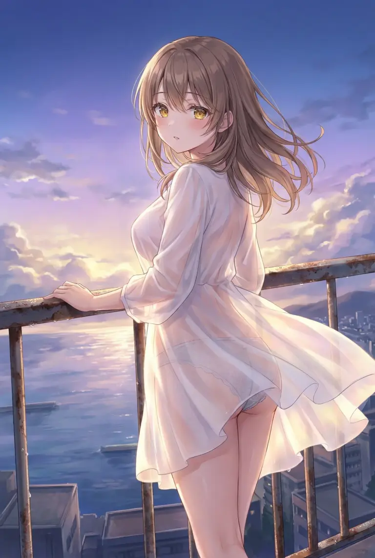【マーシャ】夕焼けのバルコニーで、透けるドレス姿