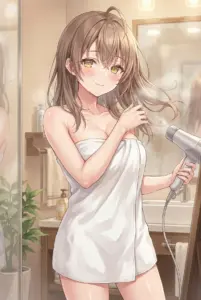 Mariya Kujou: A Sweet Smile Drying Her Hair After a Bath