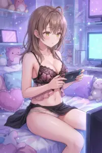 【マーシャ】寝室でゲームタイム！可憐なランジェリー姿