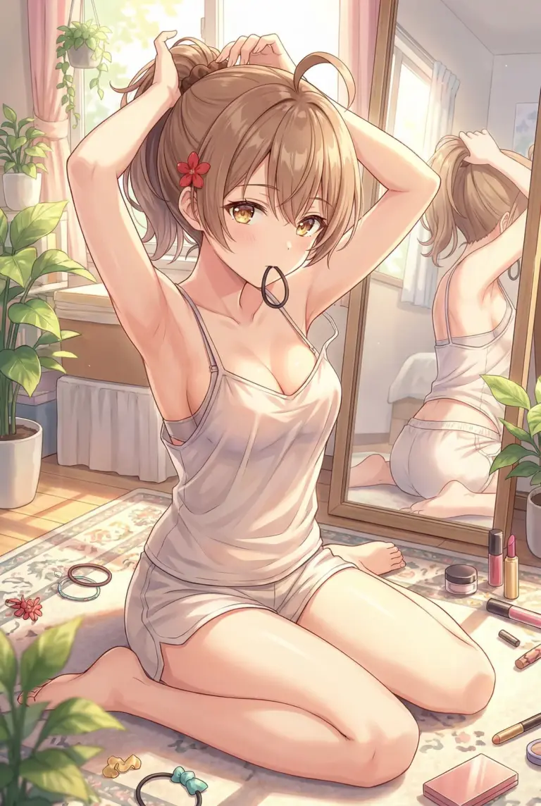 【マーシャ】朝支度、髪を結ぶ可愛い一コマ