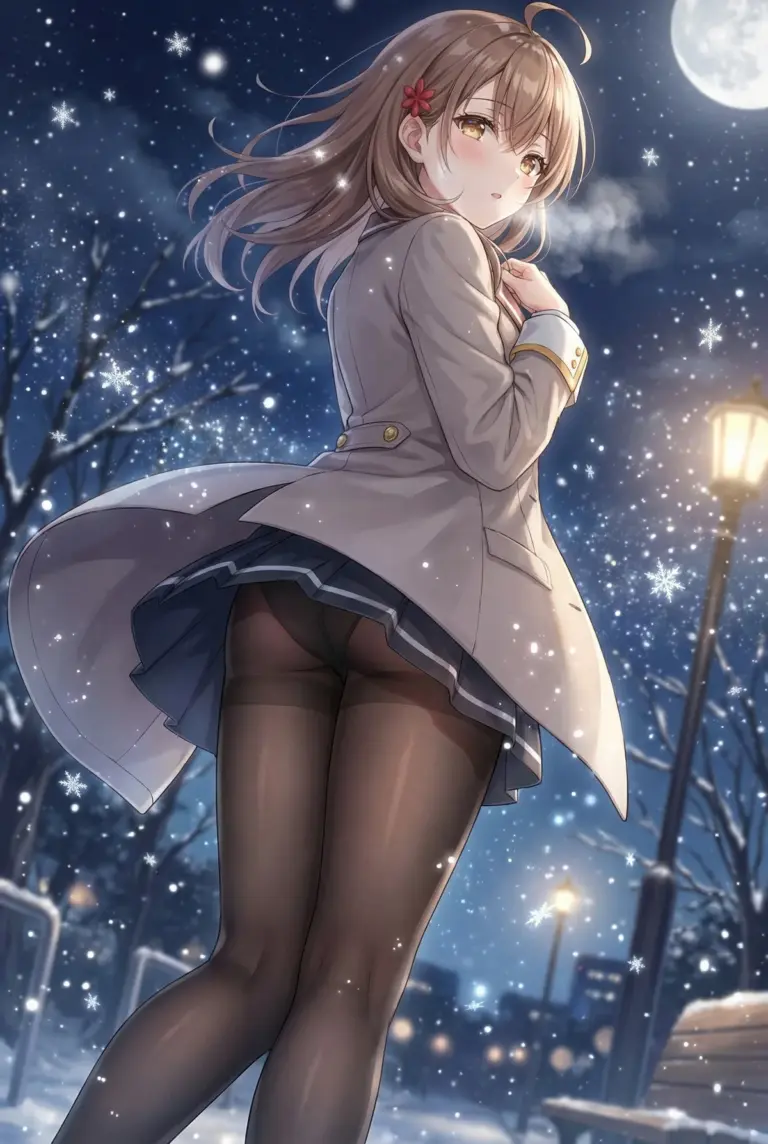 【マーシャ】雪舞う冬の夜、制服とタイツ姿