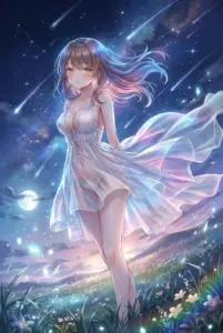 Masha’s Ethereal Night: Starry Sky & Flowing Sheer Dress