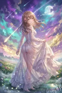 Masha’s Dreamy Night: Ethereal Beauty Under a Meteor Shower